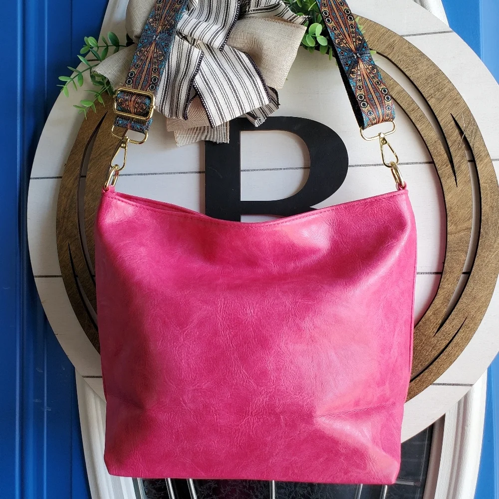 Boho Shoulder Bag Medium Size Hot Pink